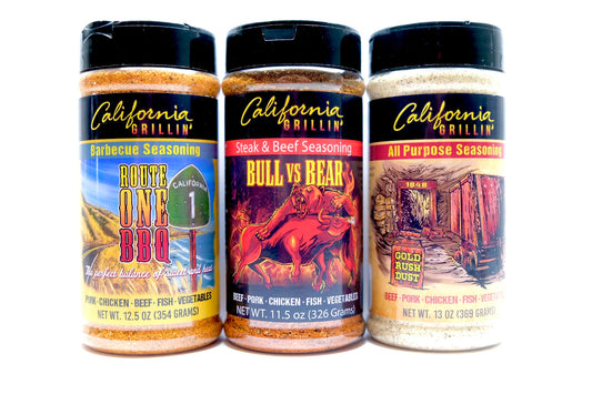 California Grillin Seasonings 3 pack: Route One BBQ, Bull vs Bear & Gold Rush Dust